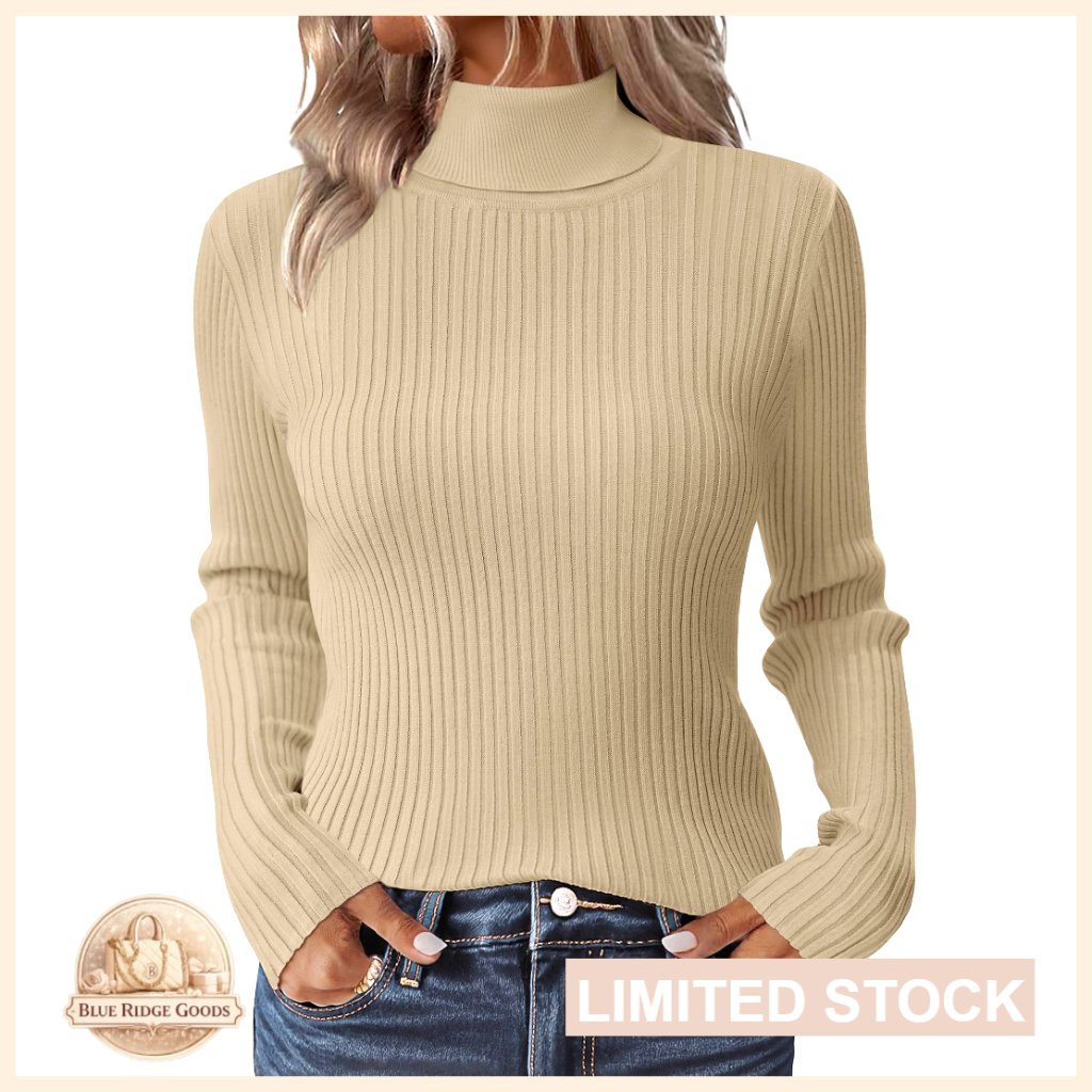 Fitted Turtleneck Sweater Ribbed Knit Slim Fit Long Sleeve Pullover Fall